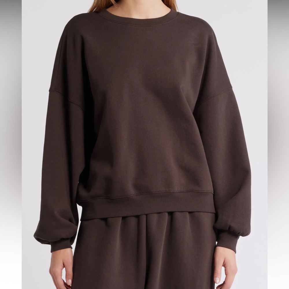 NWT $248 Frame Denim Dark Brown Travel Crew Sweatshirt Size XS - Picture 2 of 12